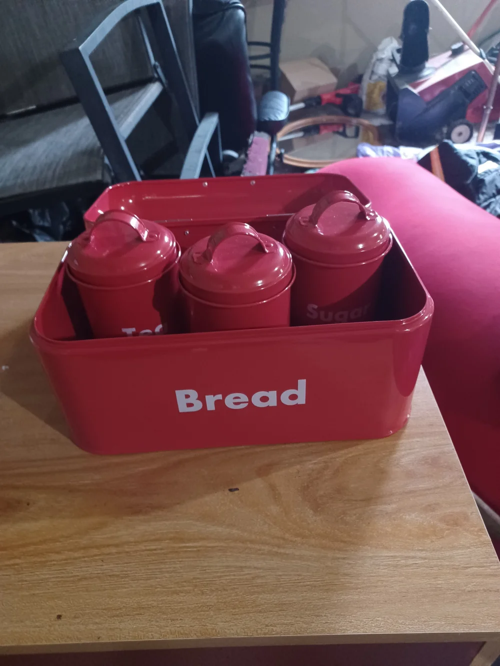 Red Metal Bread Box with Front Handle - Unbranded
